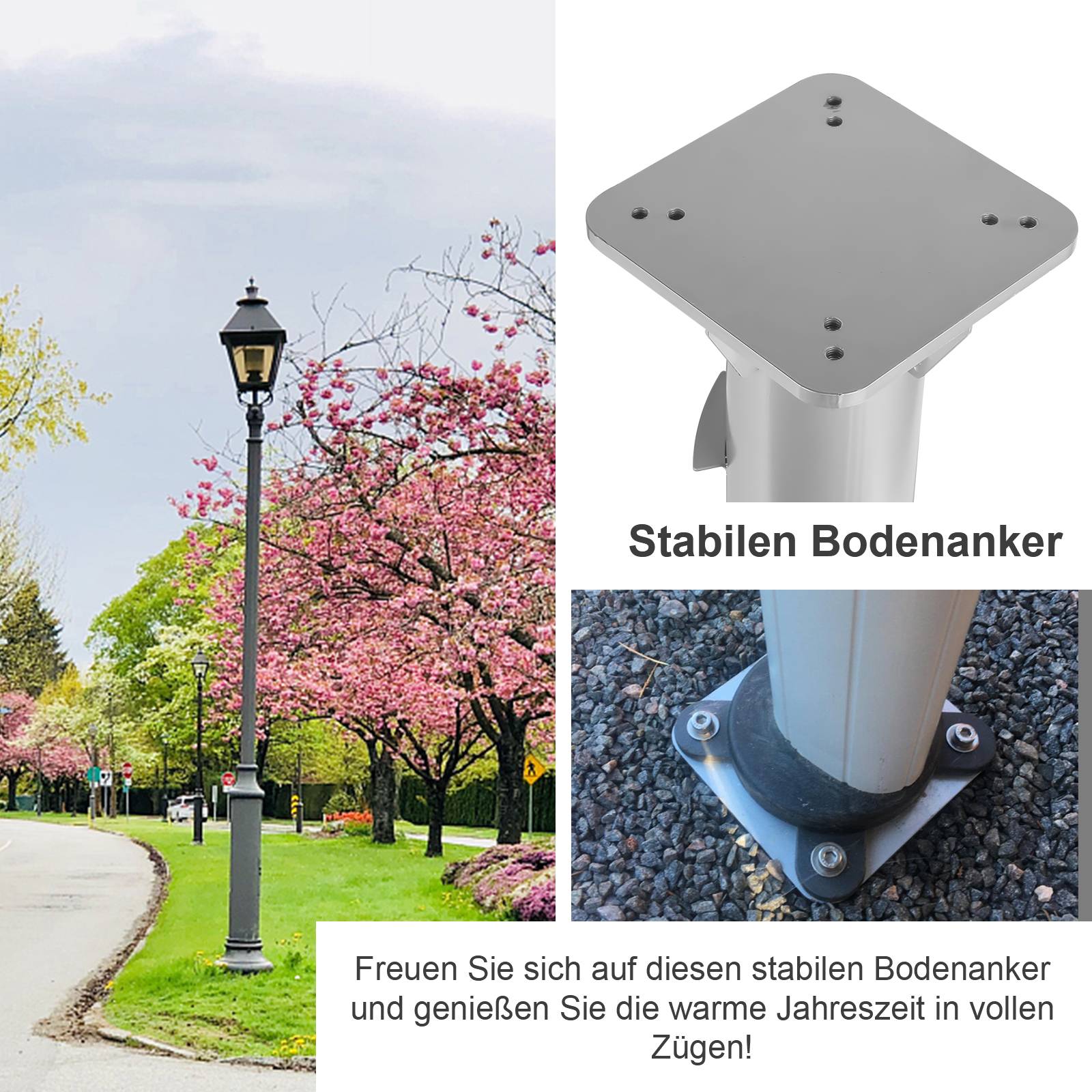 Sonnenschirmständer Bodenanker Universal Sonnenschirm Schirmhalter Metall Silber 40cm