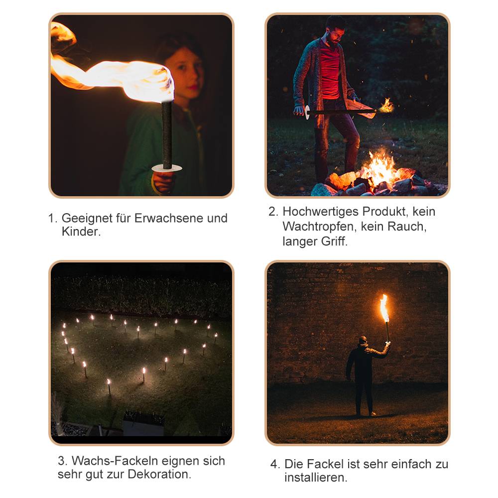 Fackeln Brennzeit 45 min Wachsfackeln inkl. Handschutz Langem Griff Garten Outdoor 200x