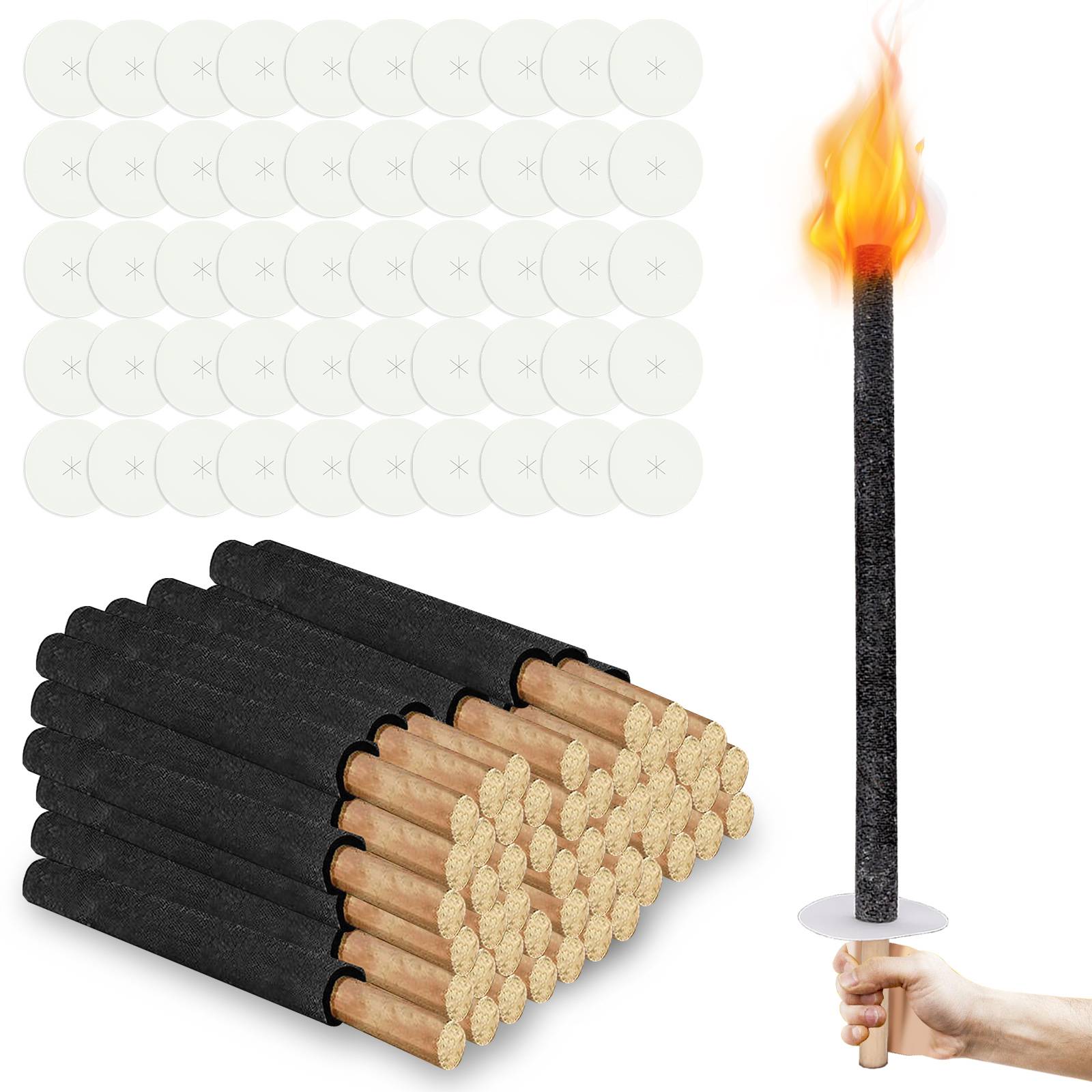 Fackeln Brennzeit 45 min Wachsfackeln inkl. Handschutz Langem Griff Garten Outdoor 200x
