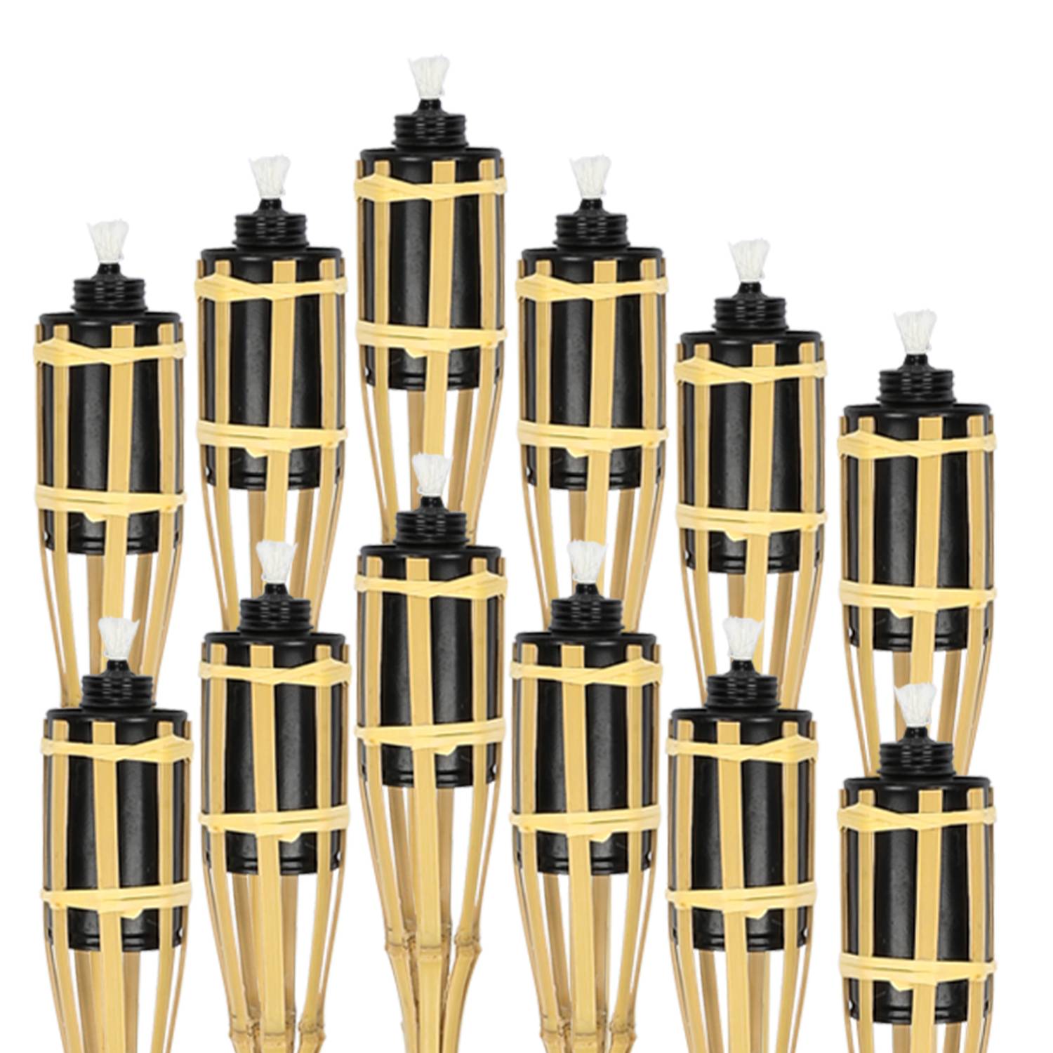 60x Gartenfackeln Set Bambus Lampen Fackeloel Docht 90cm Ölfackeln für fackeln Flammen Party Deko