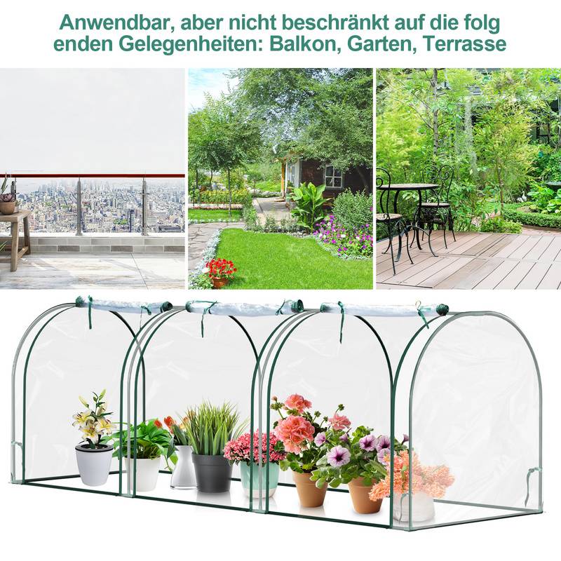 Foliengewächshaus, Gewächshaus, Treibhaus mit Tür, Frühbeet, Pflanzenhaus, Pflanzenaufzucht, Folie, transparent, 270 x 90 x 90 cm