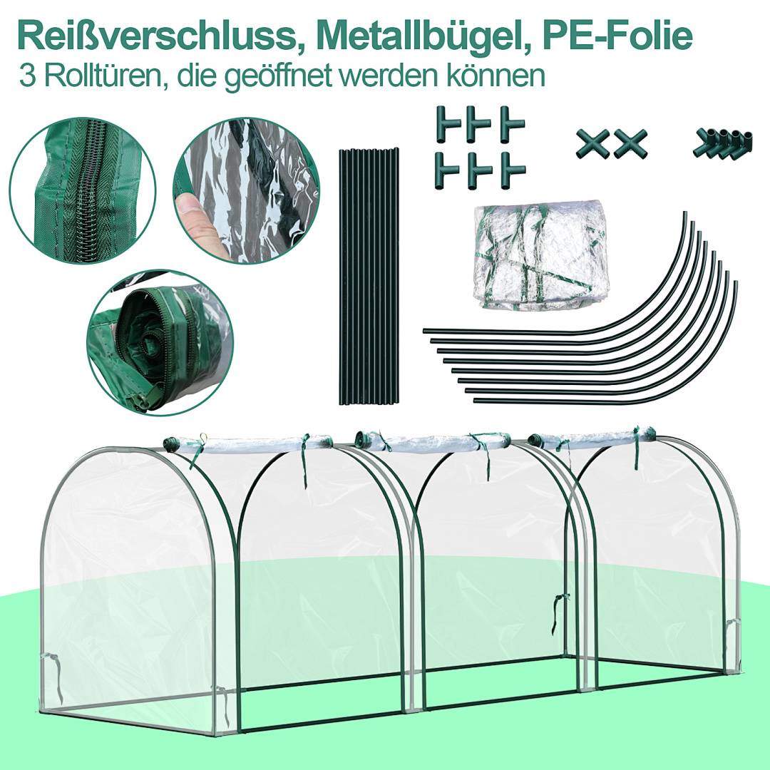 Foliengewächshaus, Gewächshaus, Treibhaus mit Tür, Frühbeet, Pflanzenhaus, Pflanzenaufzucht, Folie, transparent, 270 x 90 x 90 cm