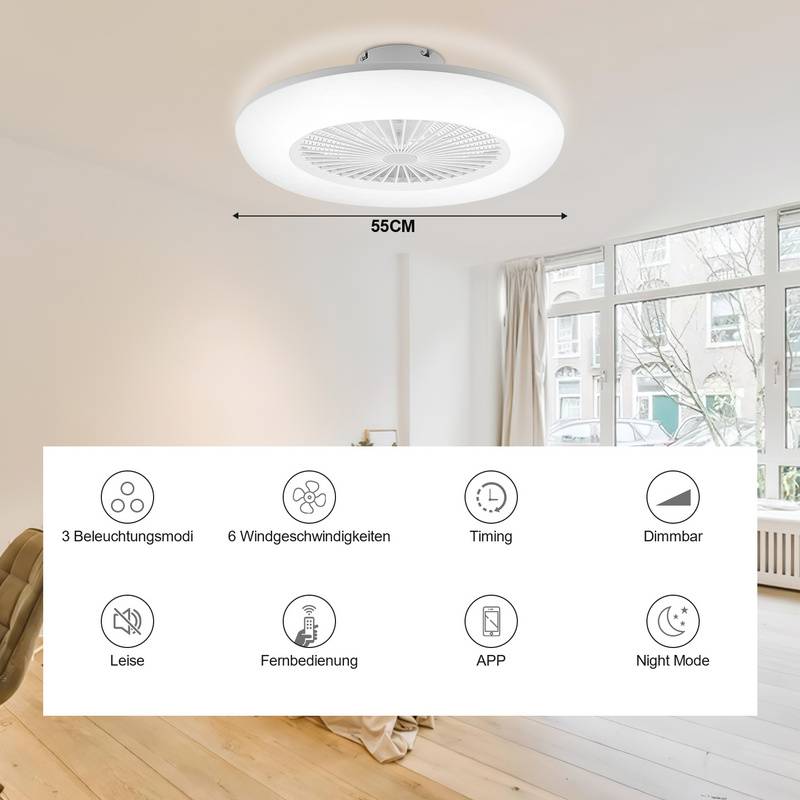80W Deckenventilator mit LED Beleuchtung und Fernbedienung Ventilator Lüfter Deckenlampe Weiß