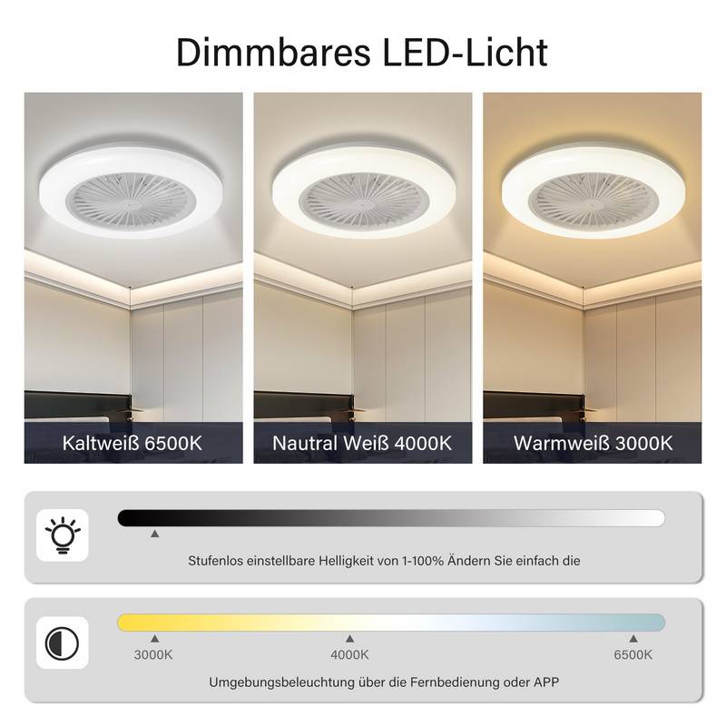 RGB Deckenventilator mit Beleuchtung und Fernbedienung RGB Deckenleuchte Leise Ventilator Deckenlampe