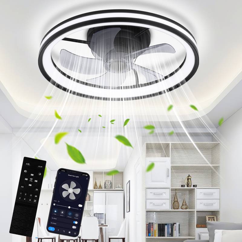 48CM Deckenventilator mit LED Beleuchtung und Fernbedienung Ventilator Lüfter Deckenlampe Schwarz