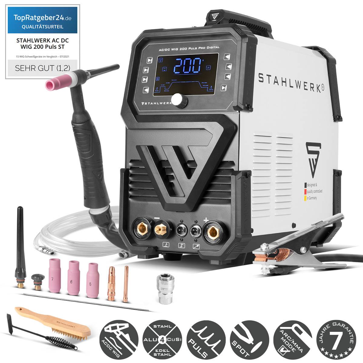 STAHLWERK Schutzgas Schweißgerät AC/DC WIG 200 Puls Pro Digital Spot 200 A