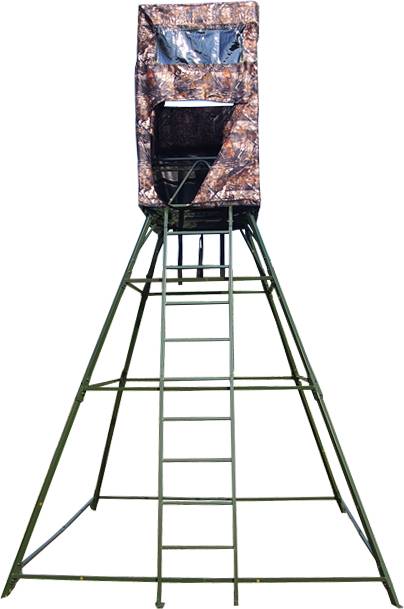 Berger + Schröter | Ansitzkanzel Hochsitz mit wetterfestem Kanzelüberzug Tarnoptik Gesamthöhe ca. 430cm