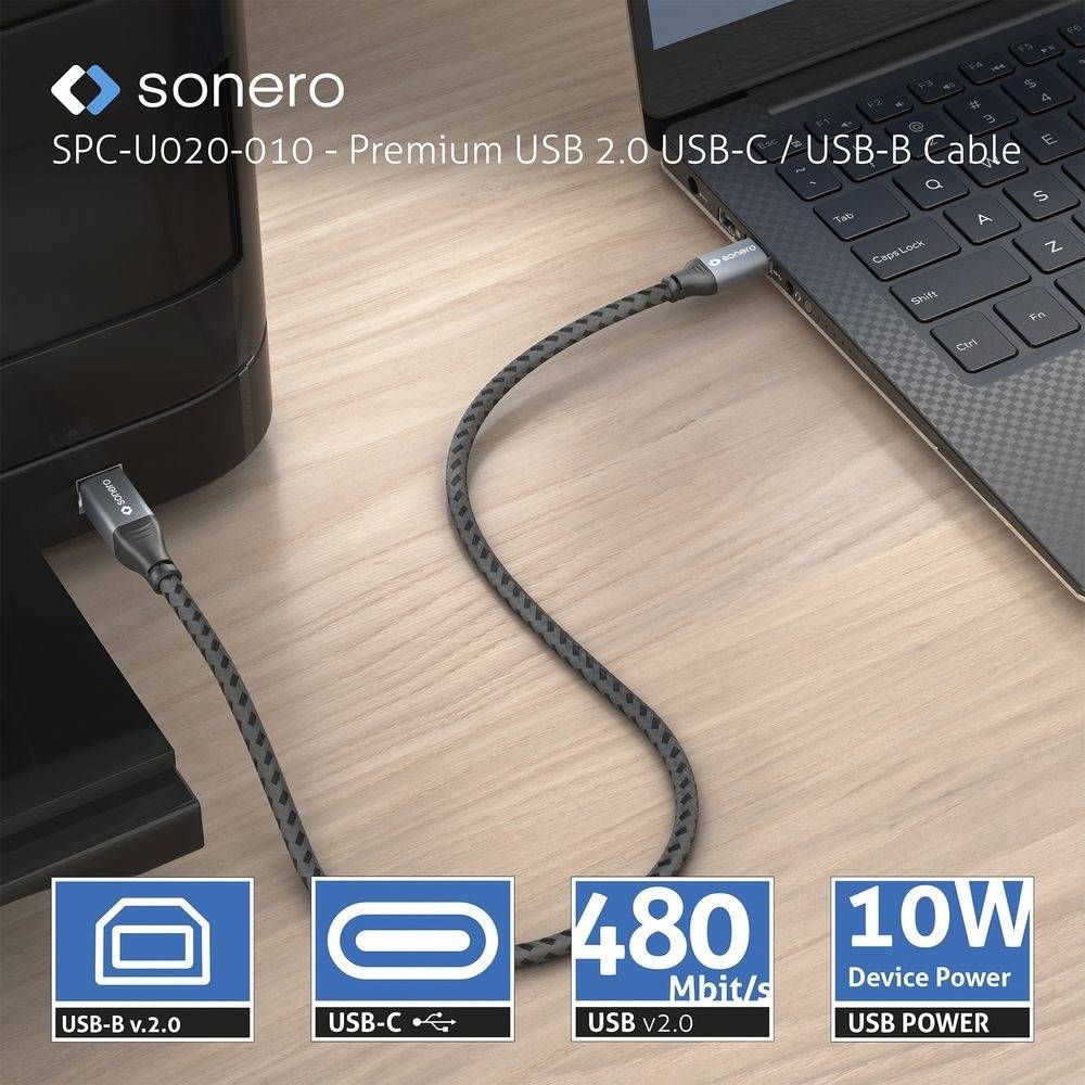 SONERO USB 2.0 Kabel SPC-U020-020 C/B 2m grau-schwarz