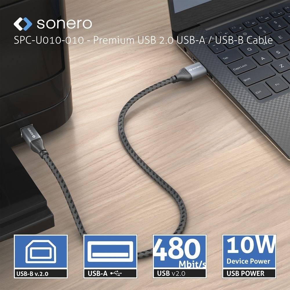 SONERO USB 2.0 Kabel SPC-U010-010 A/B 1m grau-schwarz