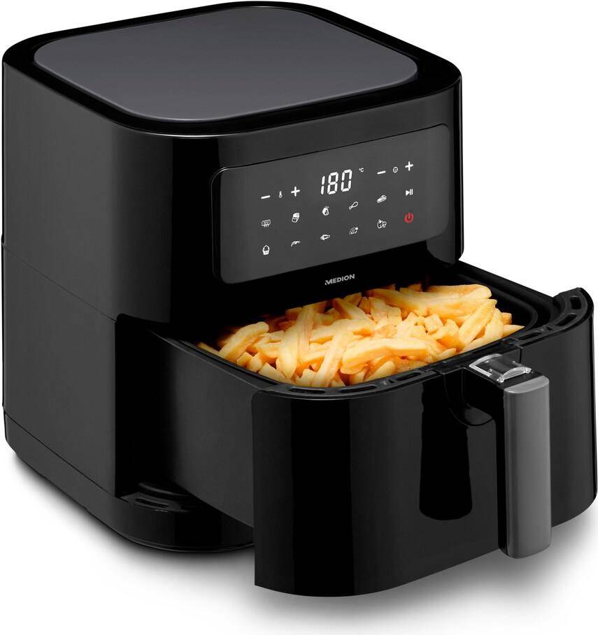 MEDION LIFE E40 XL Heißluftfritteuse MD 11740, ölfreies Frittieren, 9 Automatikprogramme, 5,2 L Korbvolumen, Heißluftfri