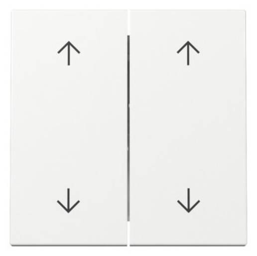 Zwei weiße Lichtschaltertafeln mit schwarzen Pfeilen nach oben und unten zeigen Optionen zur Steuerung des Betriebs oder der Richtung eines Geräts an.