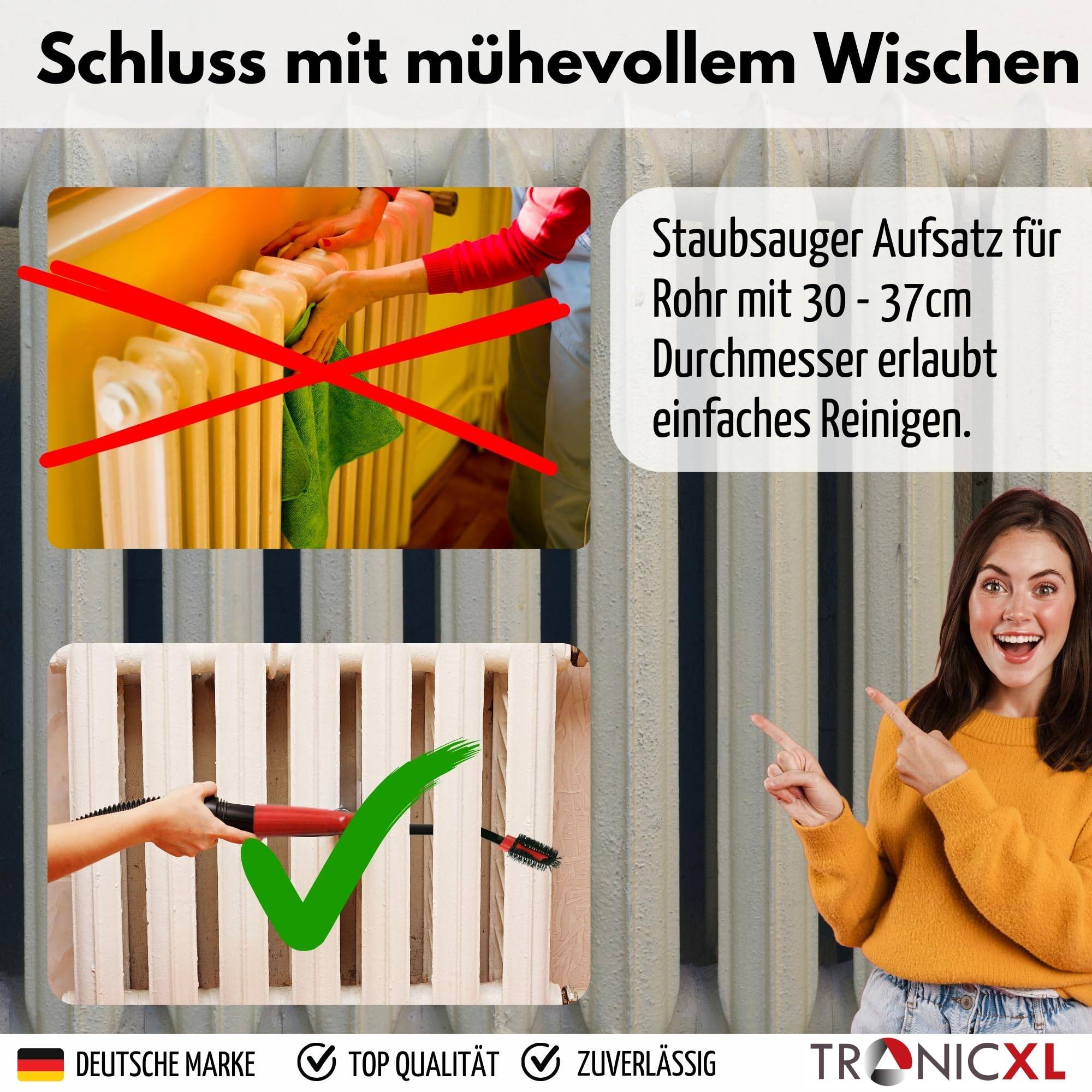 XXL Heizkörper Bürste + Düse Aufsatz für Staubsauger Heizkörperreiniger zum Reinigen für alte Rippenheizkörper Lamellen Heizung Reinigungsbürs