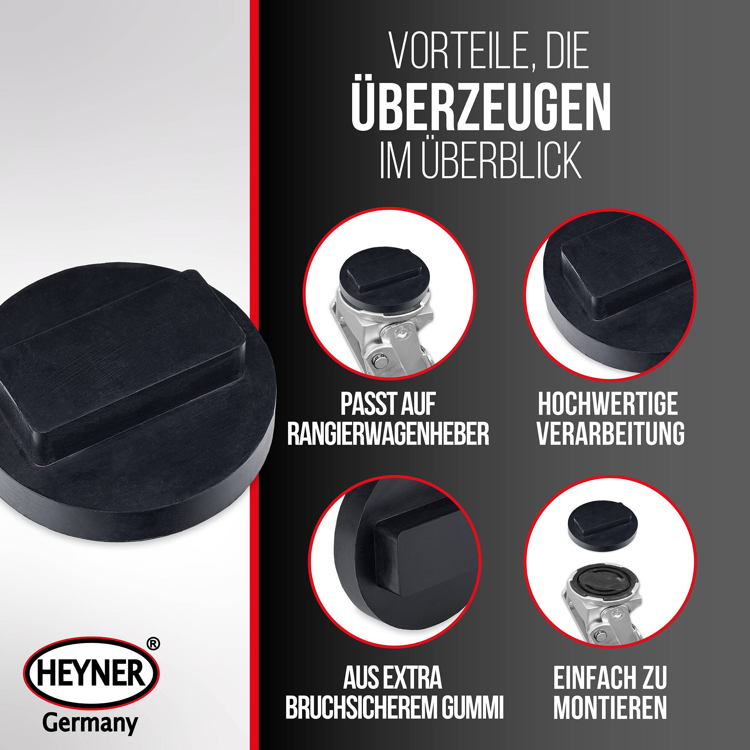 HEYNER® Gummiauflage für Rangierwagenheber Wagenheber Ersatzgummi für BMW MINI OPEL Unterbodenschutz