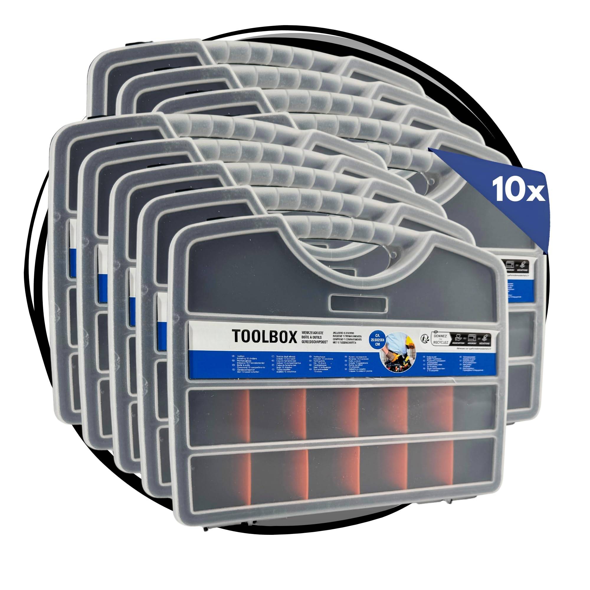 10 Stück Sortimentskasten Sortimentsboxen Sortierbox für Kleinteile Werkstatt stapelbar Kleinteilemagazin