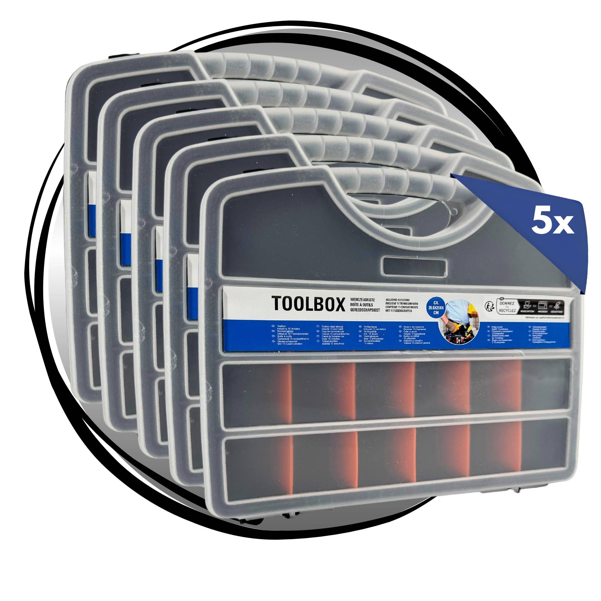 5x Sortimentsbox 25 Fächer Sortierbox für Kleinteile Sortimentskasten Kleinteilemagazin Aufbewahrungsbox