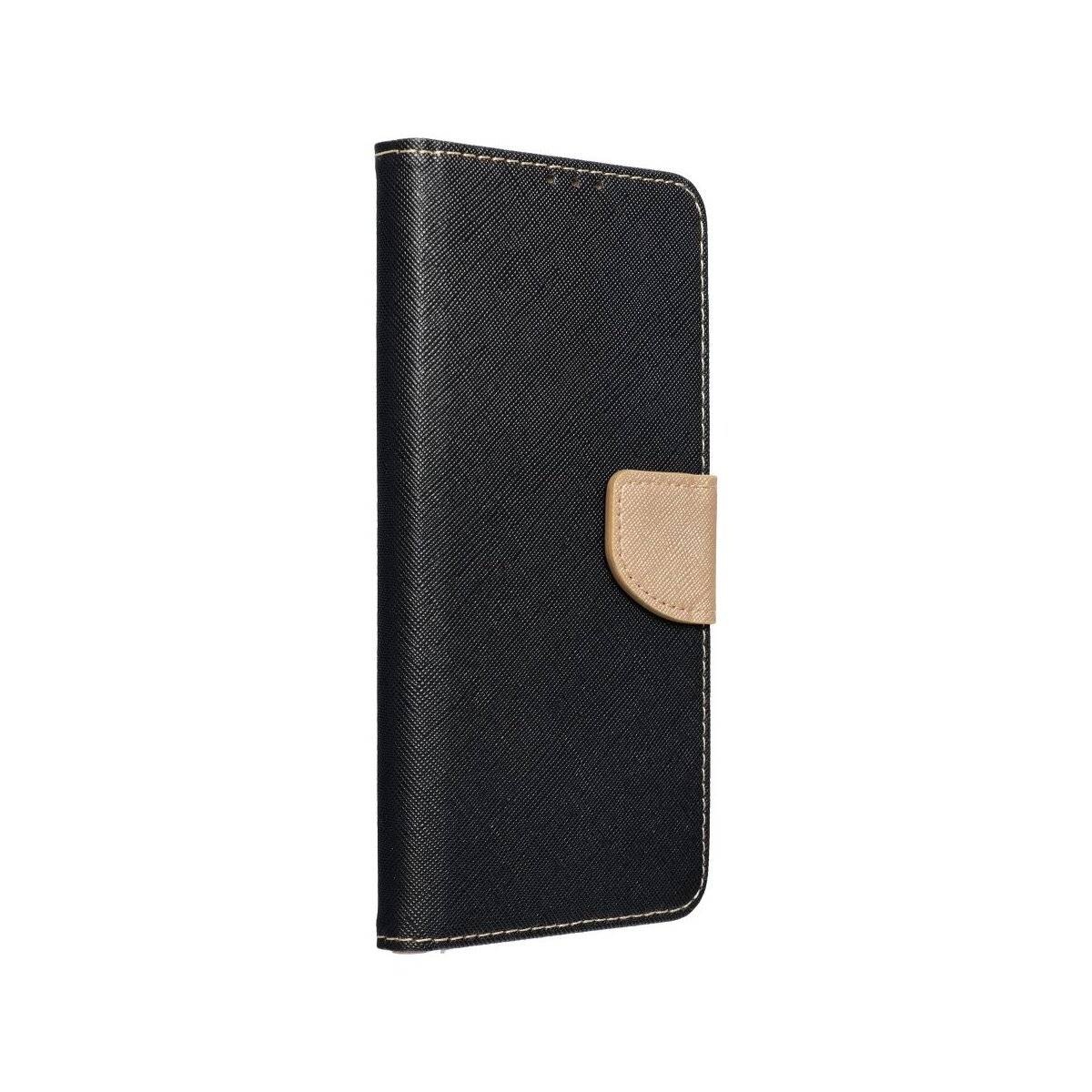 Buch Tasche "Fancy" kompatibel mit SAMSUNG GALAXY S25 Etui mit Standfunktion, Kartenfach Schwarz-Gold