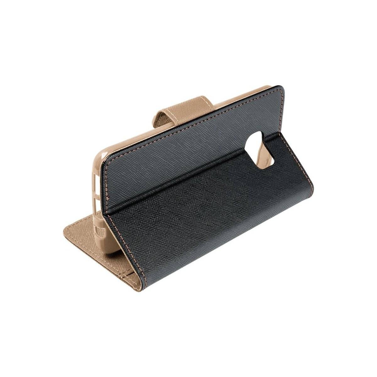 Buch Tasche "Fancy" kompatibel mit SAMSUNG GALAXY S25 Etui mit Standfunktion, Kartenfach Schwarz-Gold