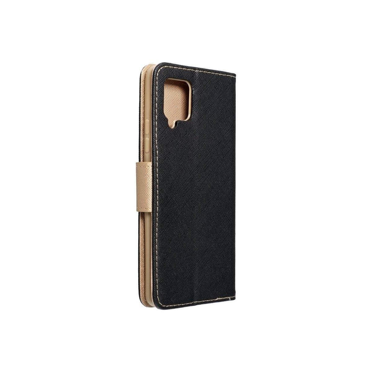 Buch Tasche "Fancy" kompatibel mit SAMSUNG GALAXY S25 Etui mit Standfunktion, Kartenfach Schwarz-Gold