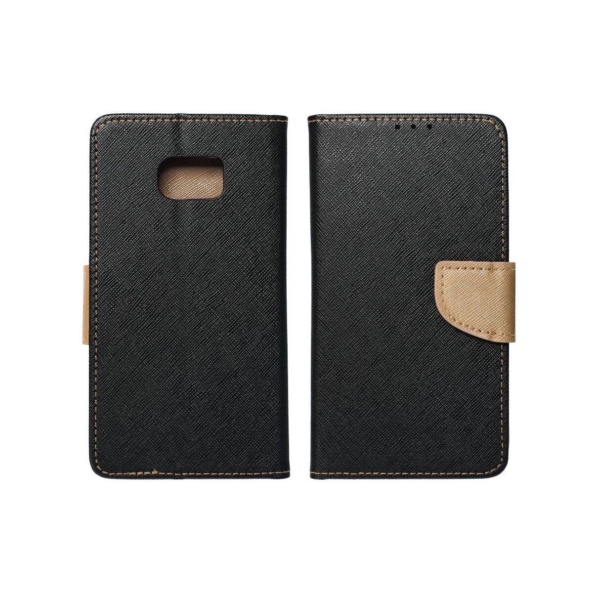 Buch Tasche "Fancy" kompatibel mit SAMSUNG GALAXY S25 Etui mit Standfunktion, Kartenfach Schwarz-Gold