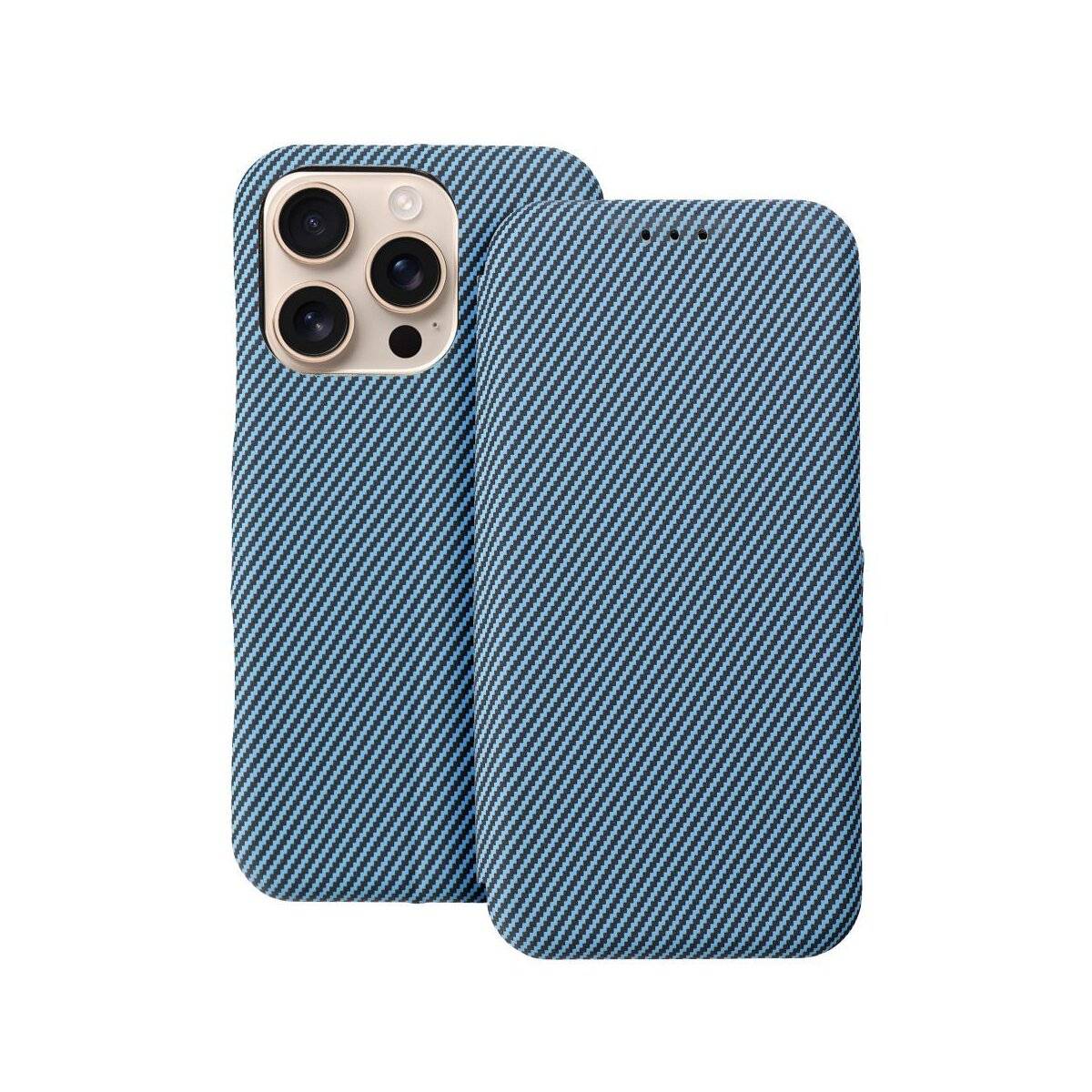 Side Magnet Carbon Buchtasche kompatibel mit Xiaomi Redmi Note 14 Blau