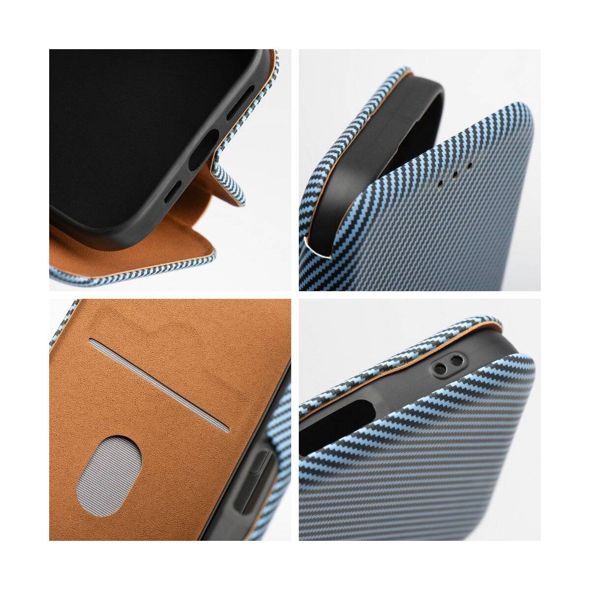 Side Magnet Carbon Buchtasche kompatibel mit iPhone 16 Plus Blau