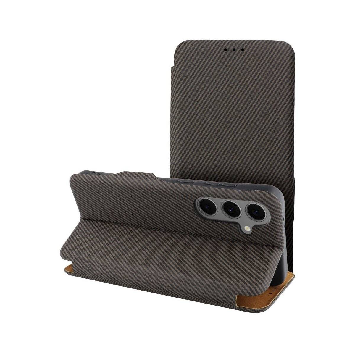 Side Magnet Carbon Buchtasche kompatibel mit iPhone 16 Pro Max Braun