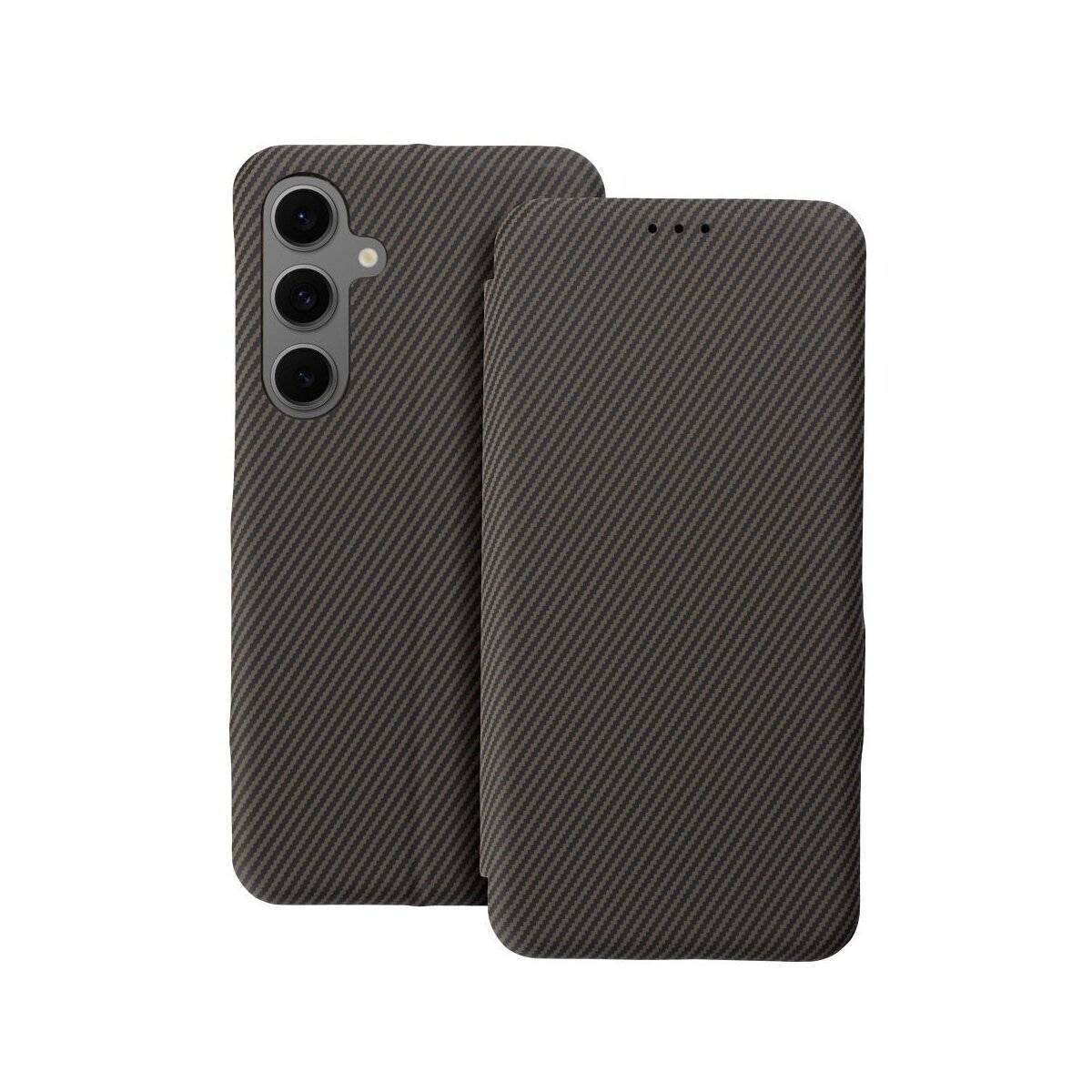 Side Magnet Carbon Buchtasche kompatibel mit Samsung Galaxy S25 Plus Braun