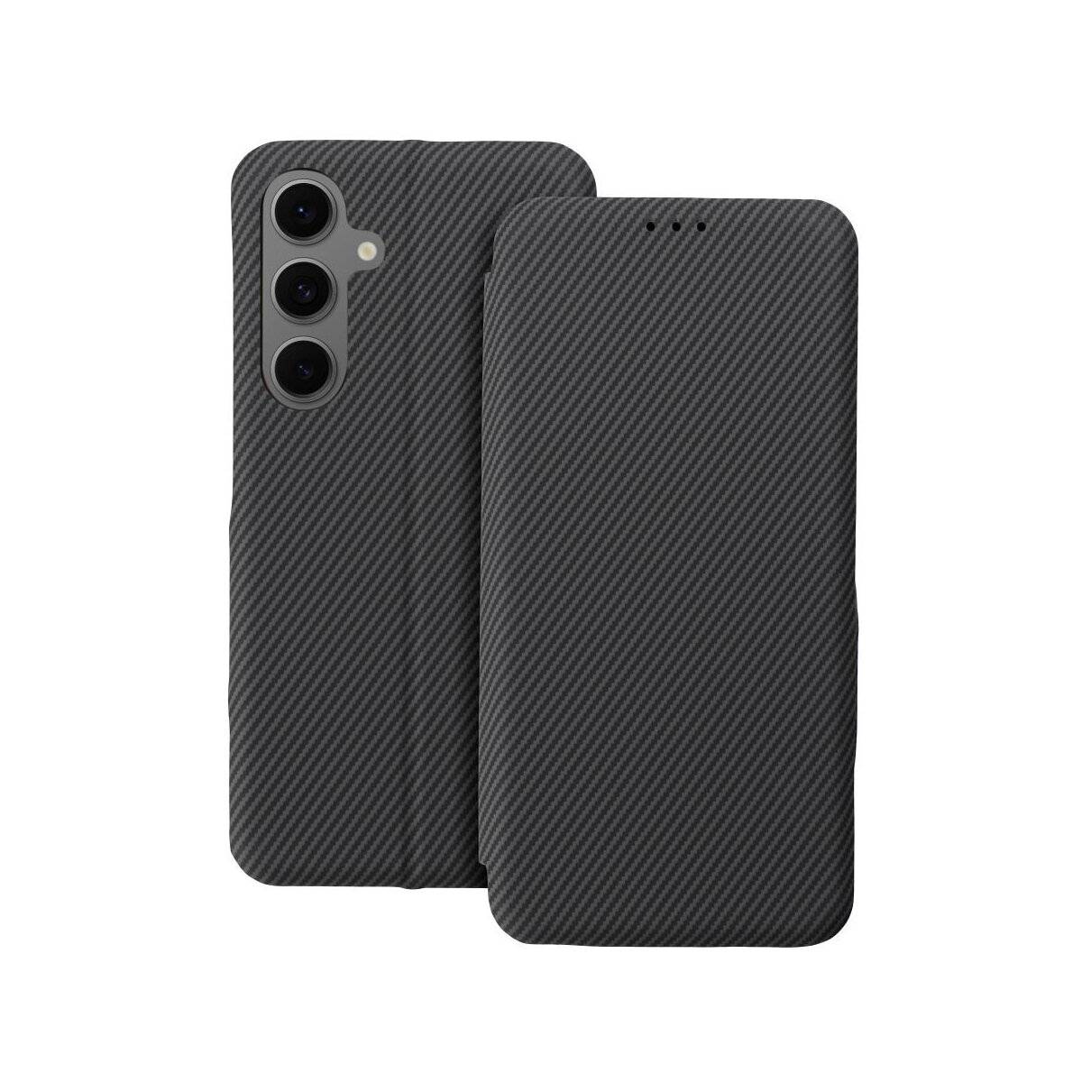 Side Magnet Carbon Buchtasche kompatibel mit Samsung Galaxy S25 Plus Grau