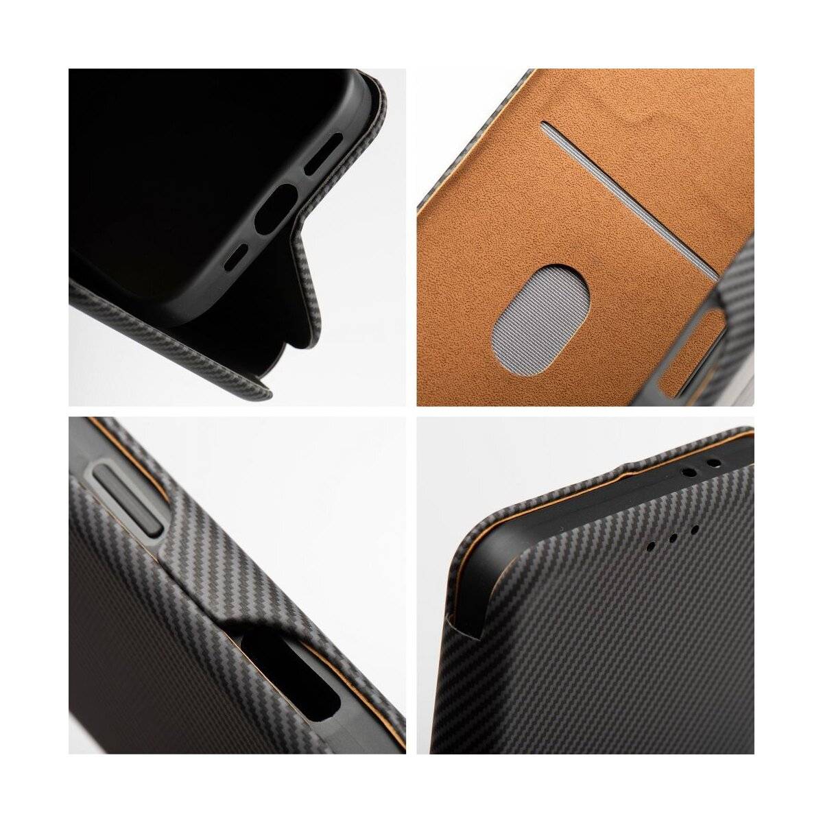 Side Magnet Carbon Buchtasche kompatibel mit Samsung Galaxy S25 Plus Grau