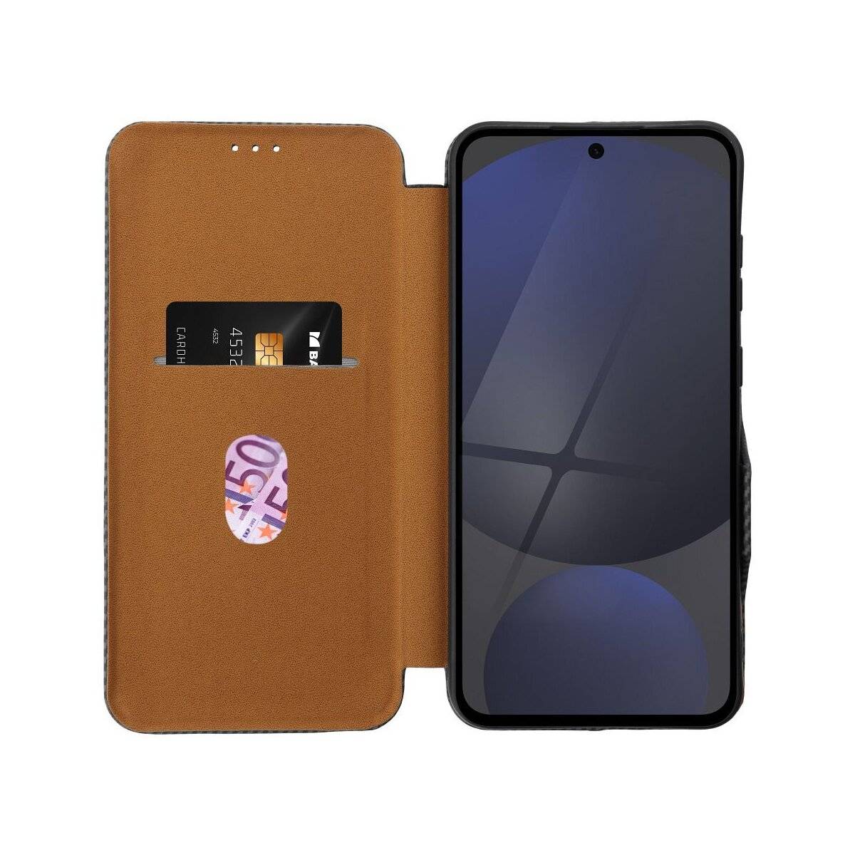 Carbon Buchtasche + 9H Schutzglas für Samsung Galaxy A15 Grau