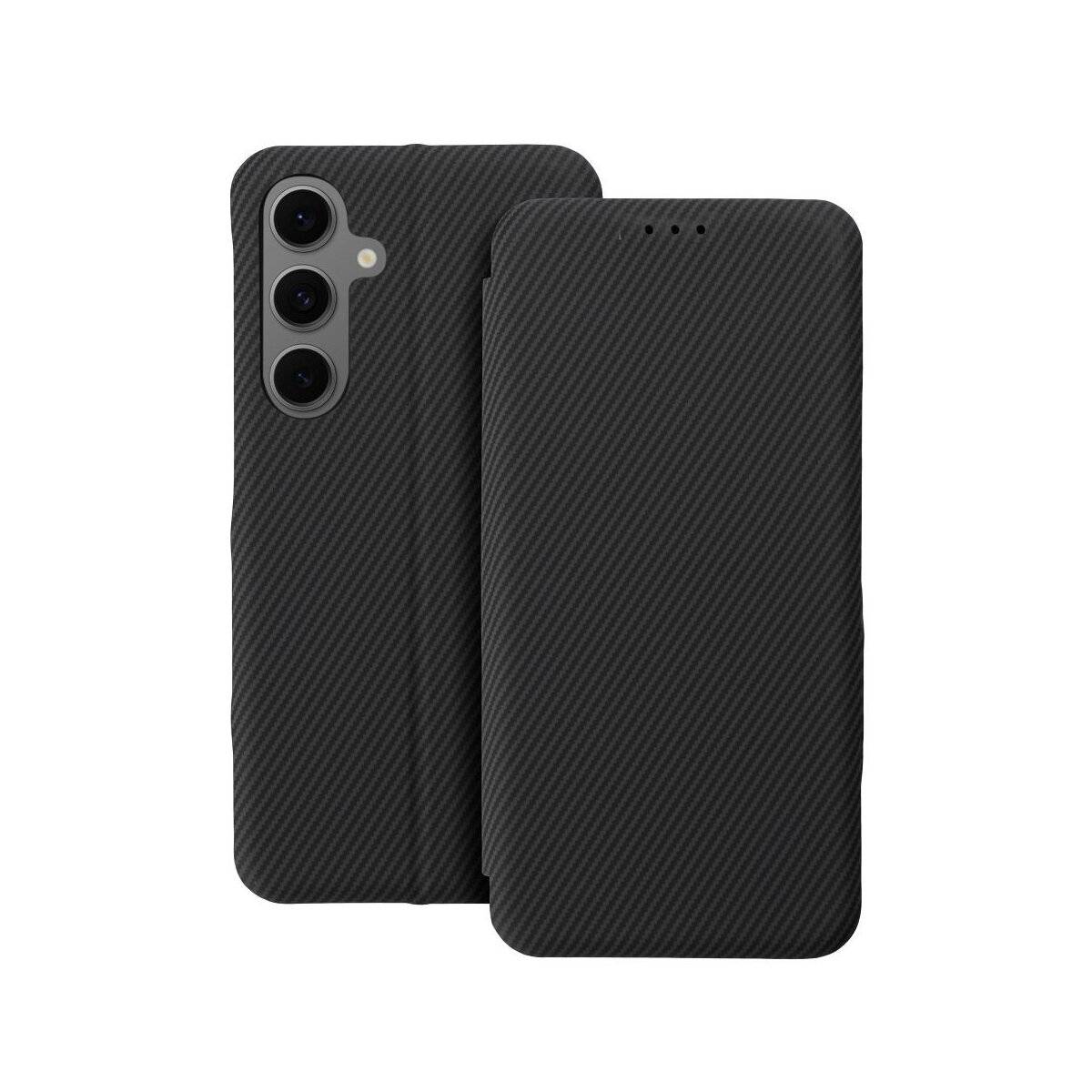 Carbon Buchtasche + 9H Schutzglas für Samsung Galaxy S24 FE Schwarz