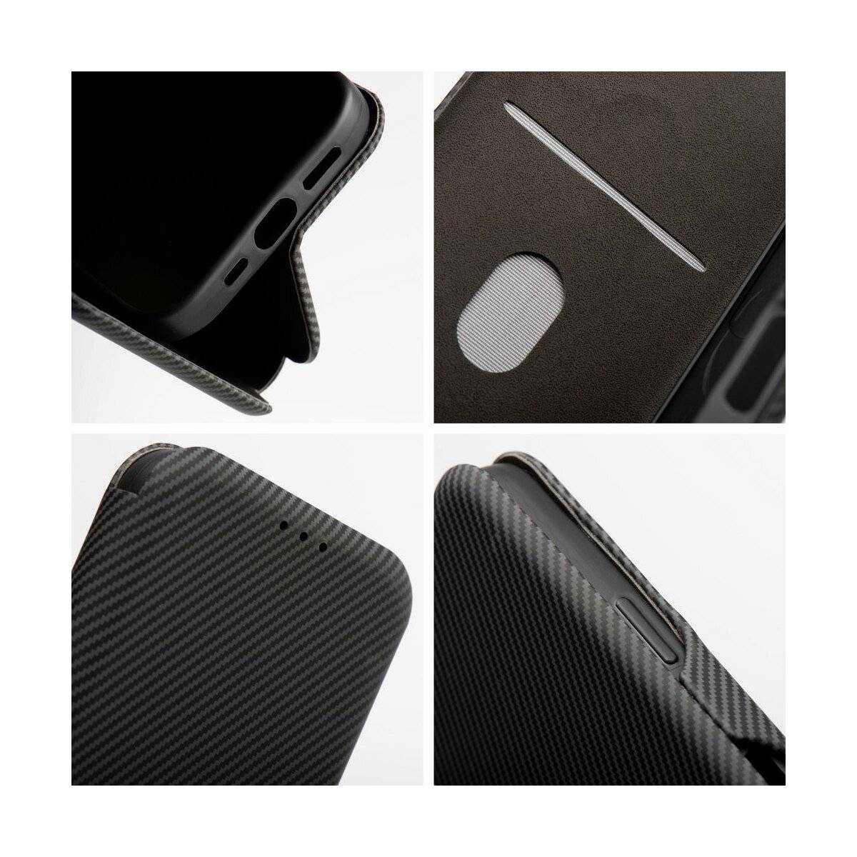Carbon Buchtasche + 9H Schutzglas für Samsung Galaxy S24 FE Schwarz