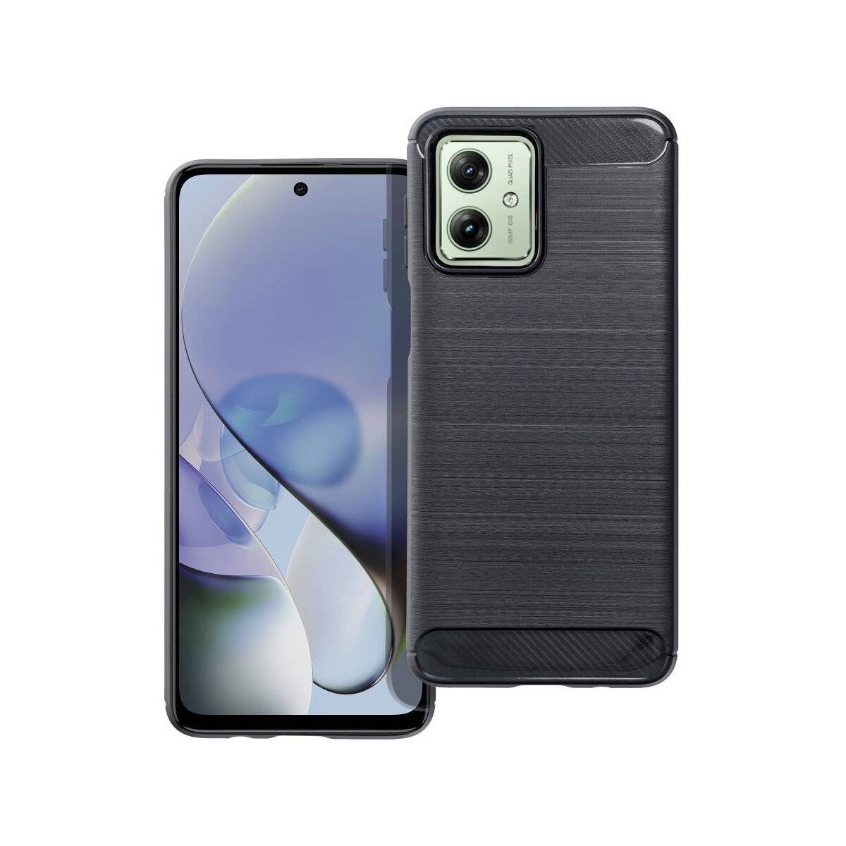 Carbon Case kompatibel mit Motorola Moto G35 5G flexible Silikon-Carbon-Hülle schwarz