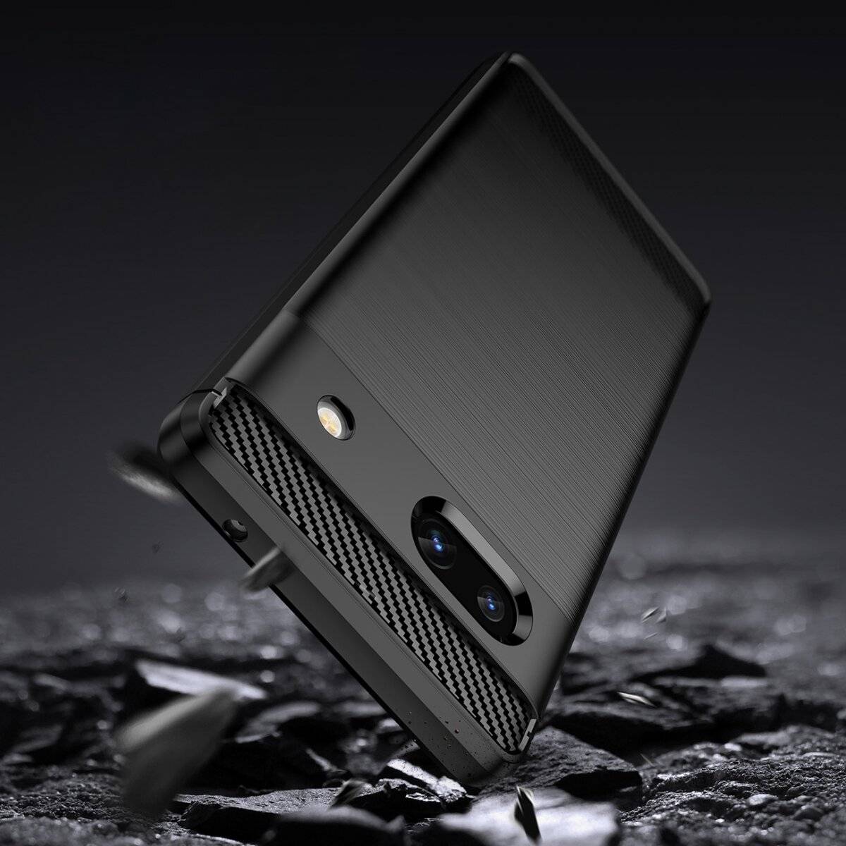 Carbon Case kompatibel mit Motorola Moto G35 5G flexible Silikon-Carbon-Hülle schwarz