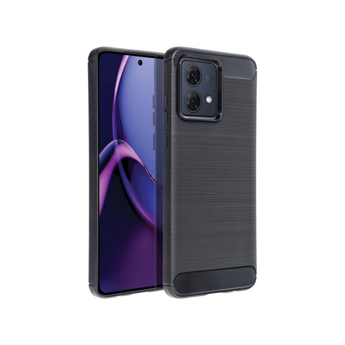 Carbon Case kompatibel mit Motorola Moto G35 5G flexible Silikon-Carbon-Hülle schwarz
