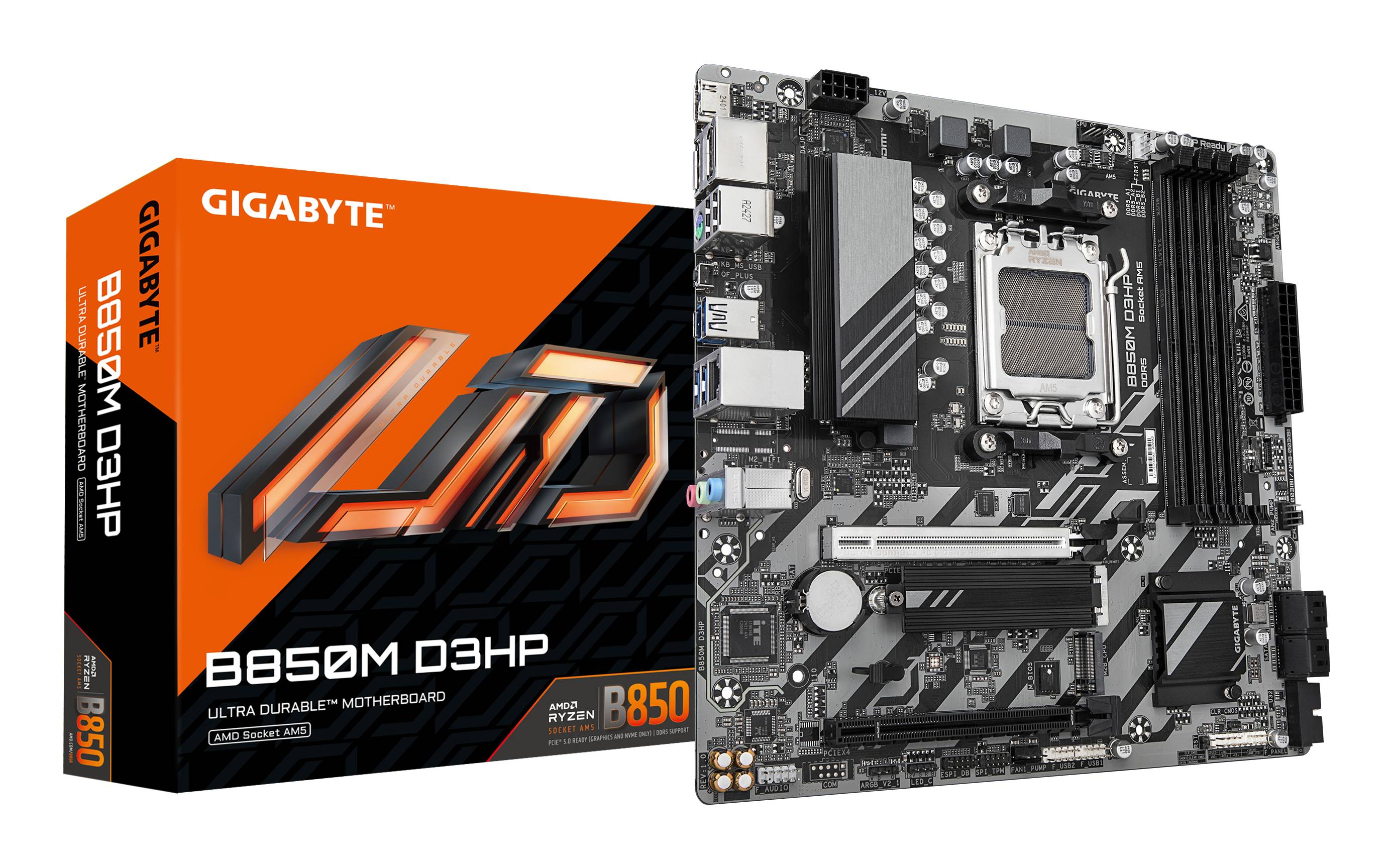 Gigabyte B850M D3HP - Motherboard - micro ATX - Socket AM5 - AMD B850 Chipsatz - USB-C 3.2 Gen 1, USB 3.2 Gen 1 - Gigabit LAN - Onboard-Grafik (CPU