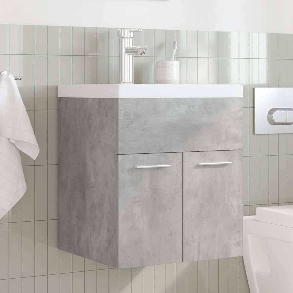 vidaXL Waschbeckenunterschrank mit Einbaubecken Wasserhahn Betongrau