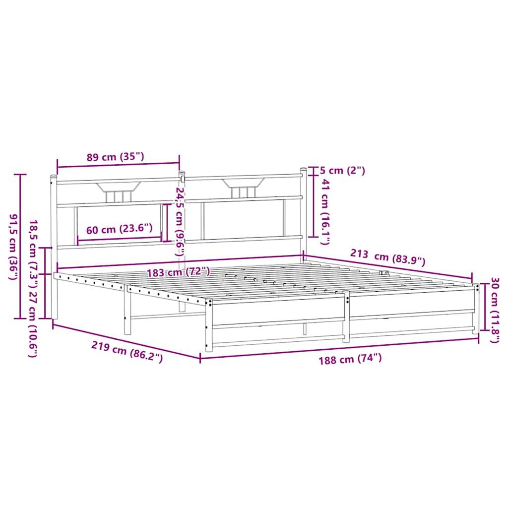 vidaXL Metallbett ohne Matratze Sonoma-Eiche 183x213 cm