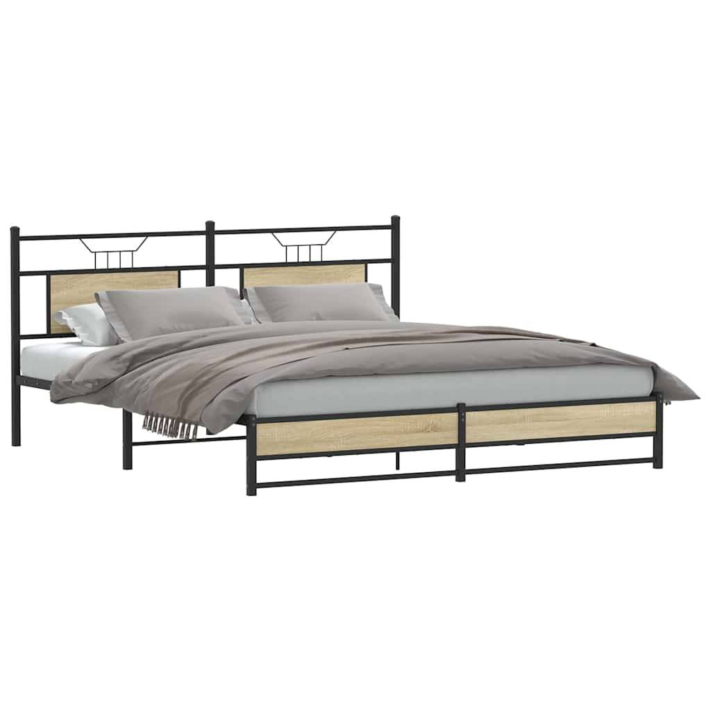 vidaXL Metallbett ohne Matratze Sonoma-Eiche 183x213 cm