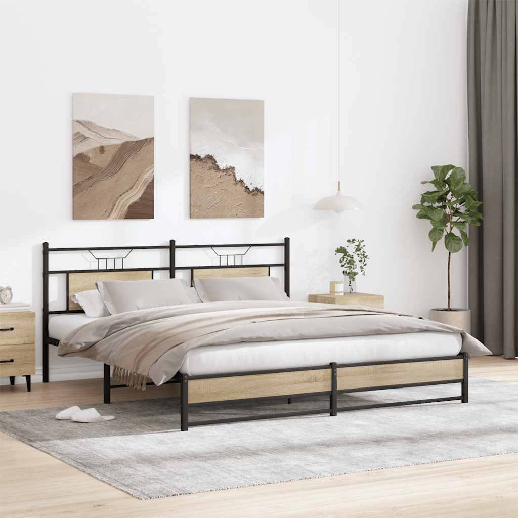 vidaXL Metallbett ohne Matratze Sonoma-Eiche 183x213 cm