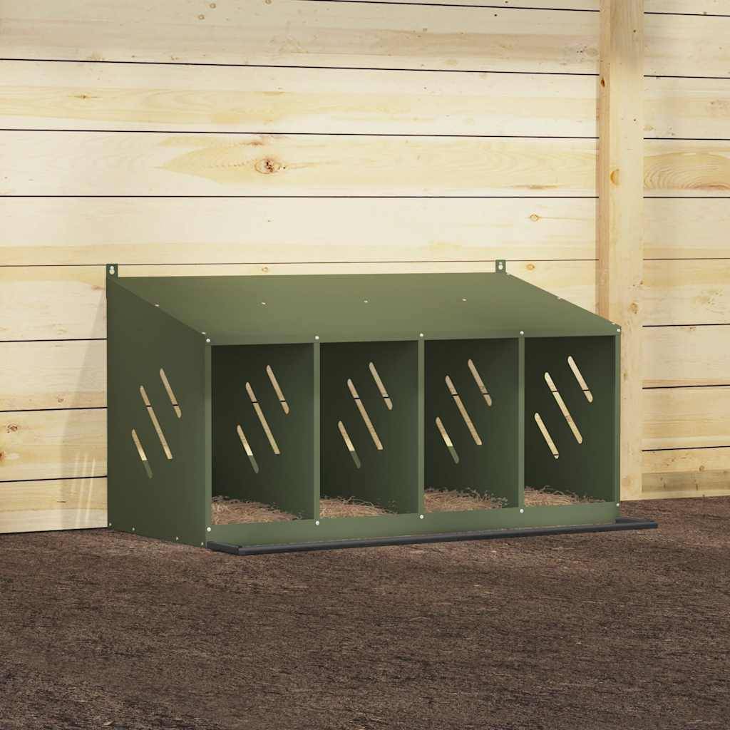 vidaXL Hühner-Nistkasten mit 4 Fächern Olivgrün Metall