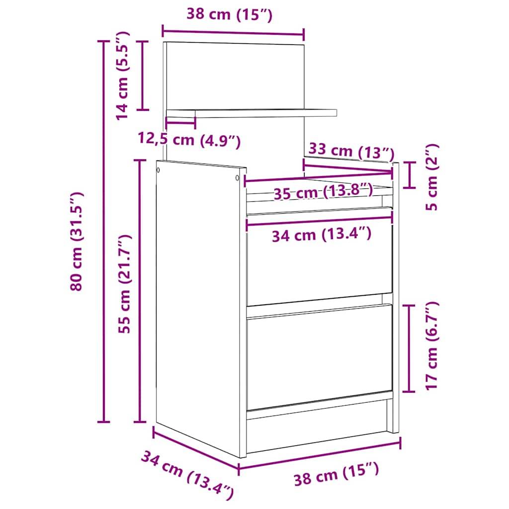 vidaXL Nachttisch mit 2 Schubladen Altholz-Optik 38x34x80 cm