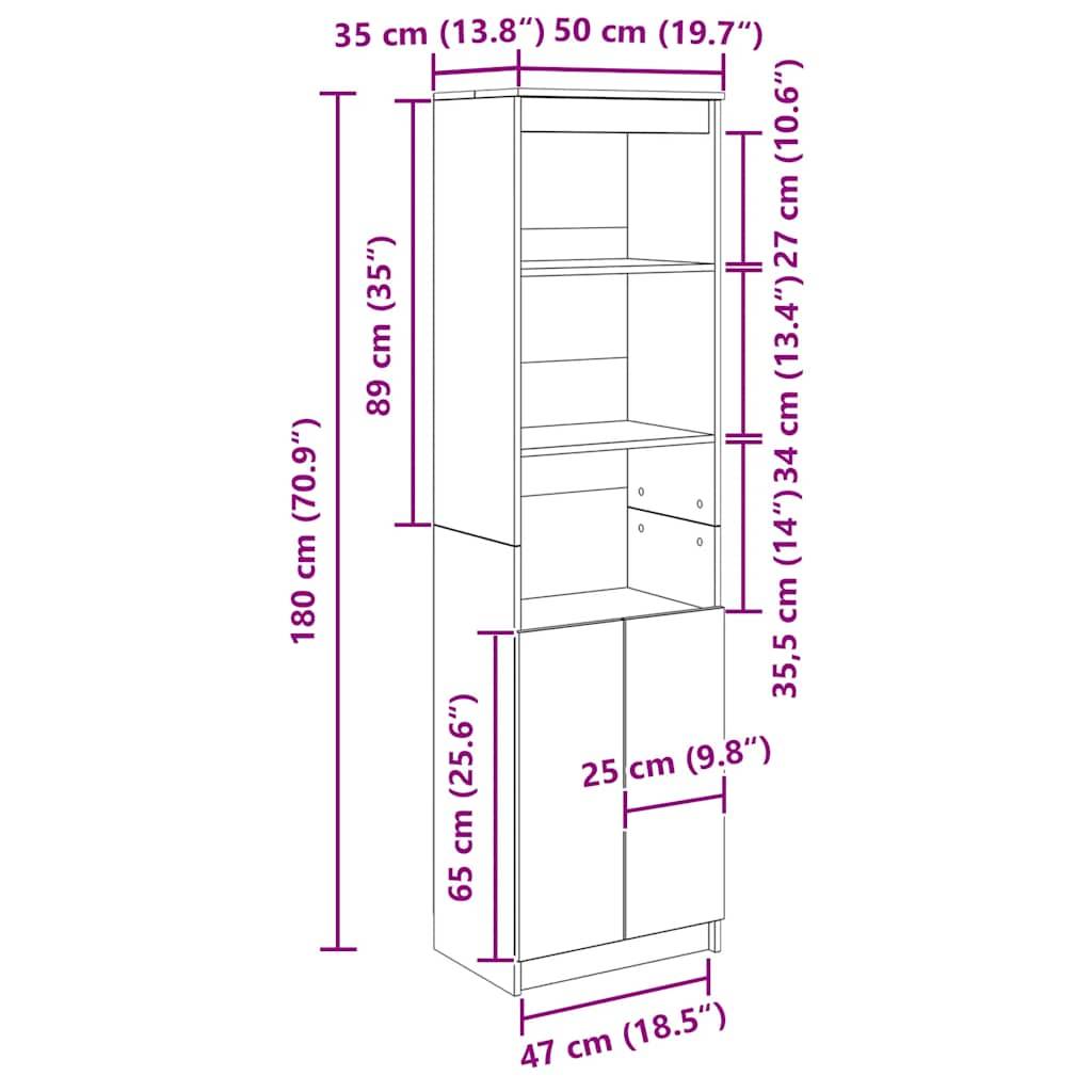 vidaXL Highboard Schwarz Eichen-Optik 50x35x180 cm Holzwerkstoff