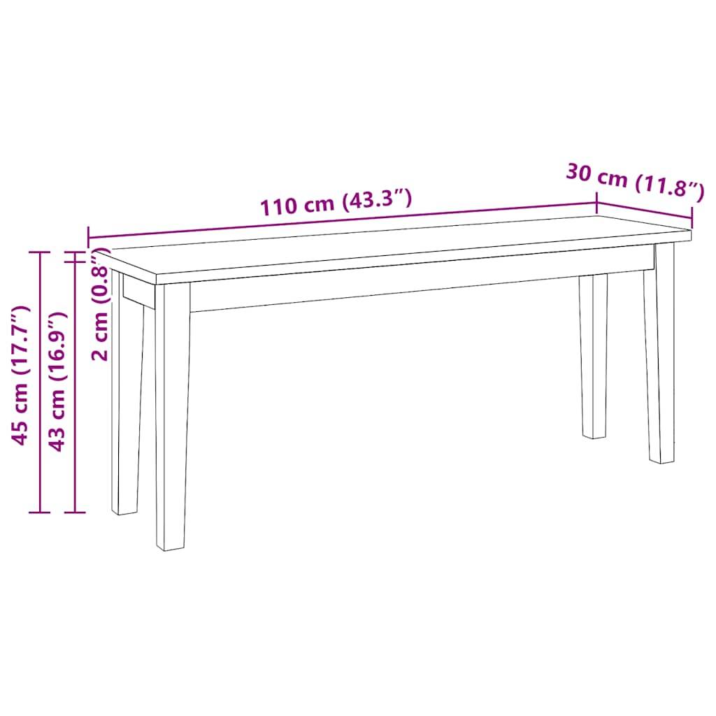 vidaXL Bank 110 cm Massivholz Gummibaum