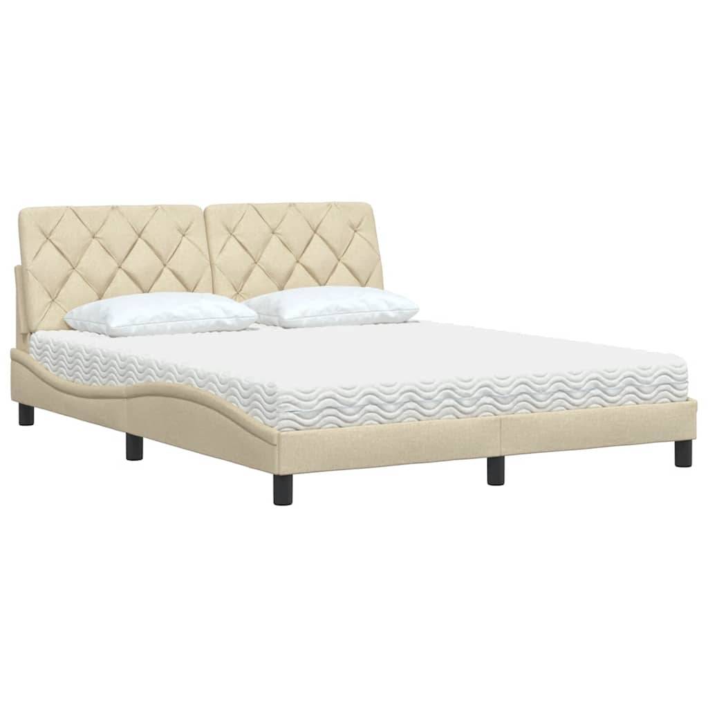 vidaXL Bett mit Matratze Creme 160x200 cm Stoff