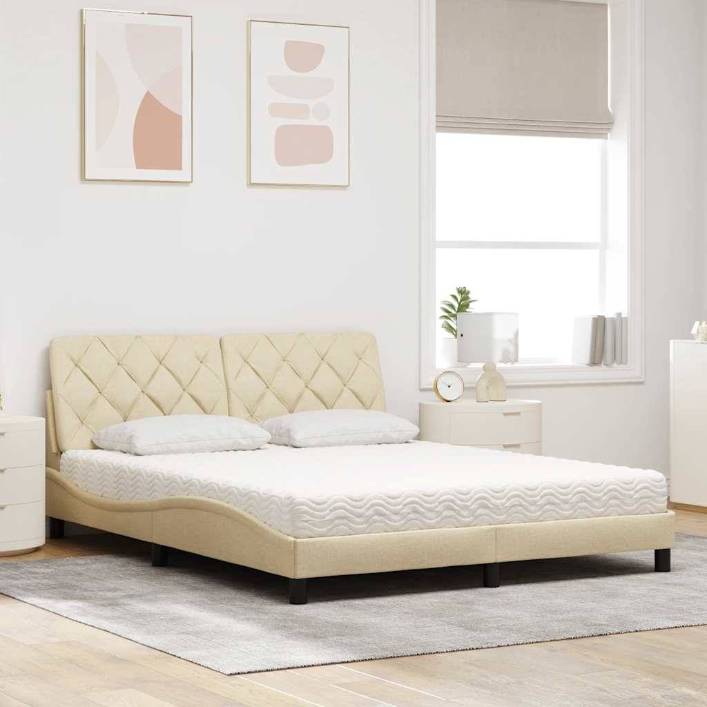 vidaXL Bett mit Matratze Creme 160x200 cm Stoff
