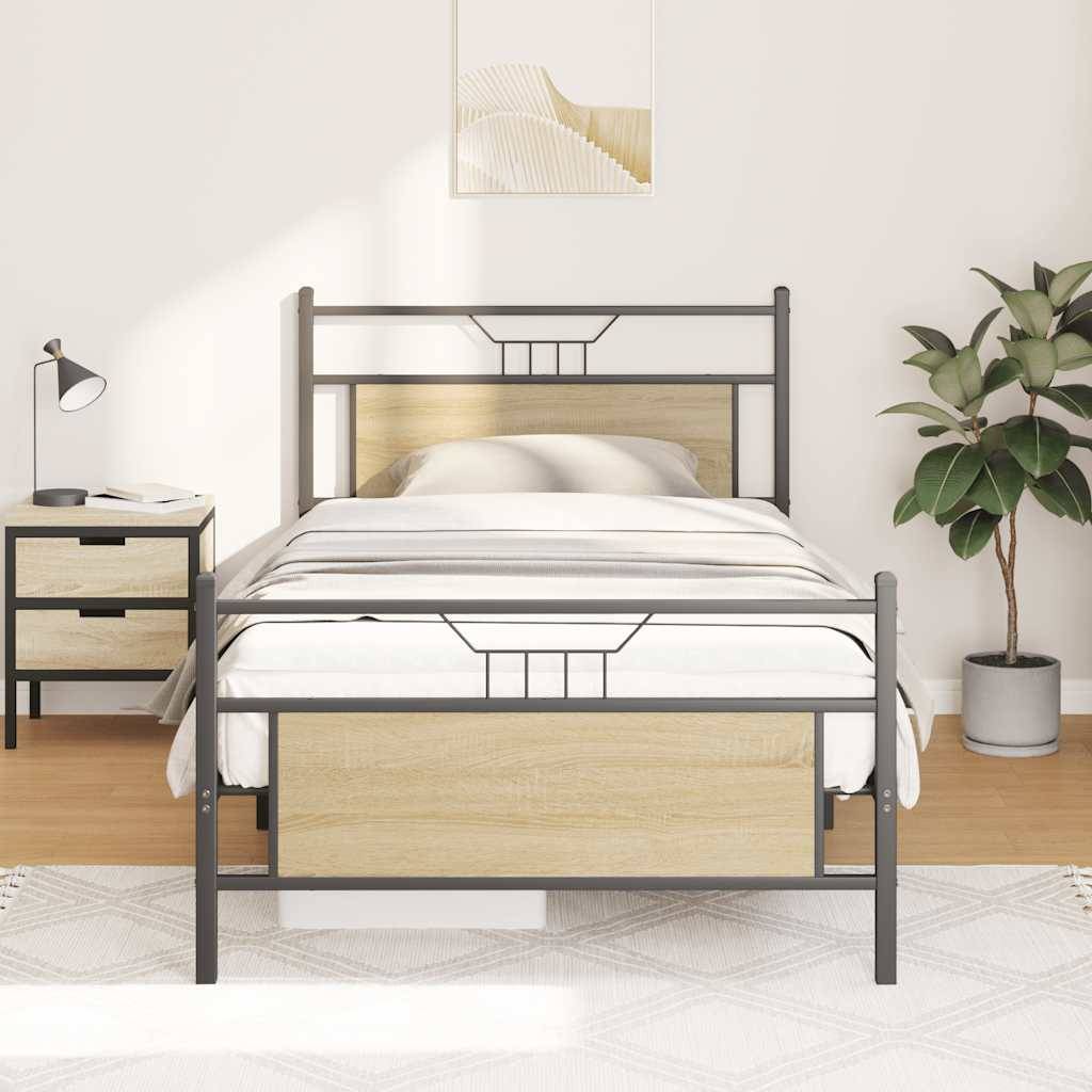 vidaXL Bettgestell ohne Matratze Sonoma-Eiche 107x203 cm Holzwerkstoff