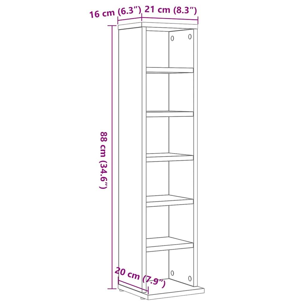 vidaXL CD-Schrank Schwarz Eichen-Optik 21x20x88 cm Holzwerkstoff
