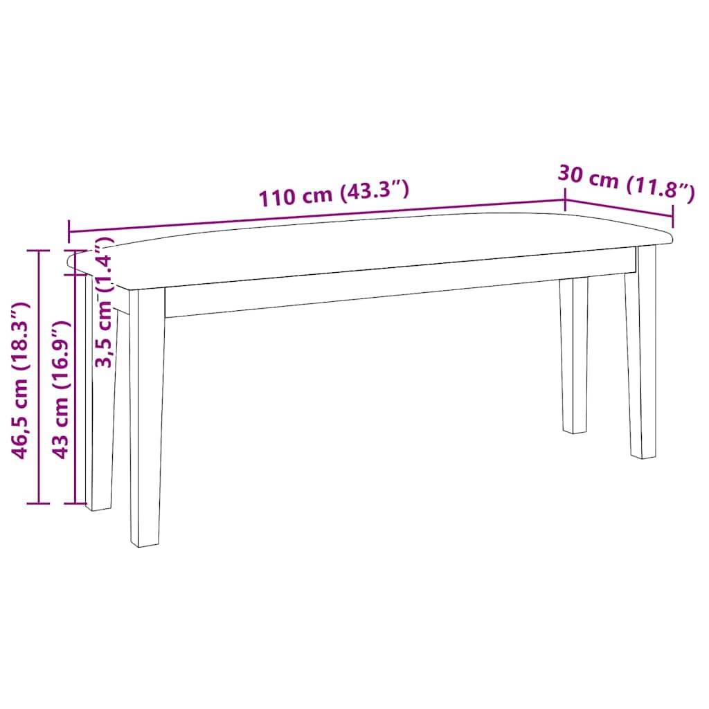 vidaXL Bank 110 cm Weiß Massivholz Gummibaum