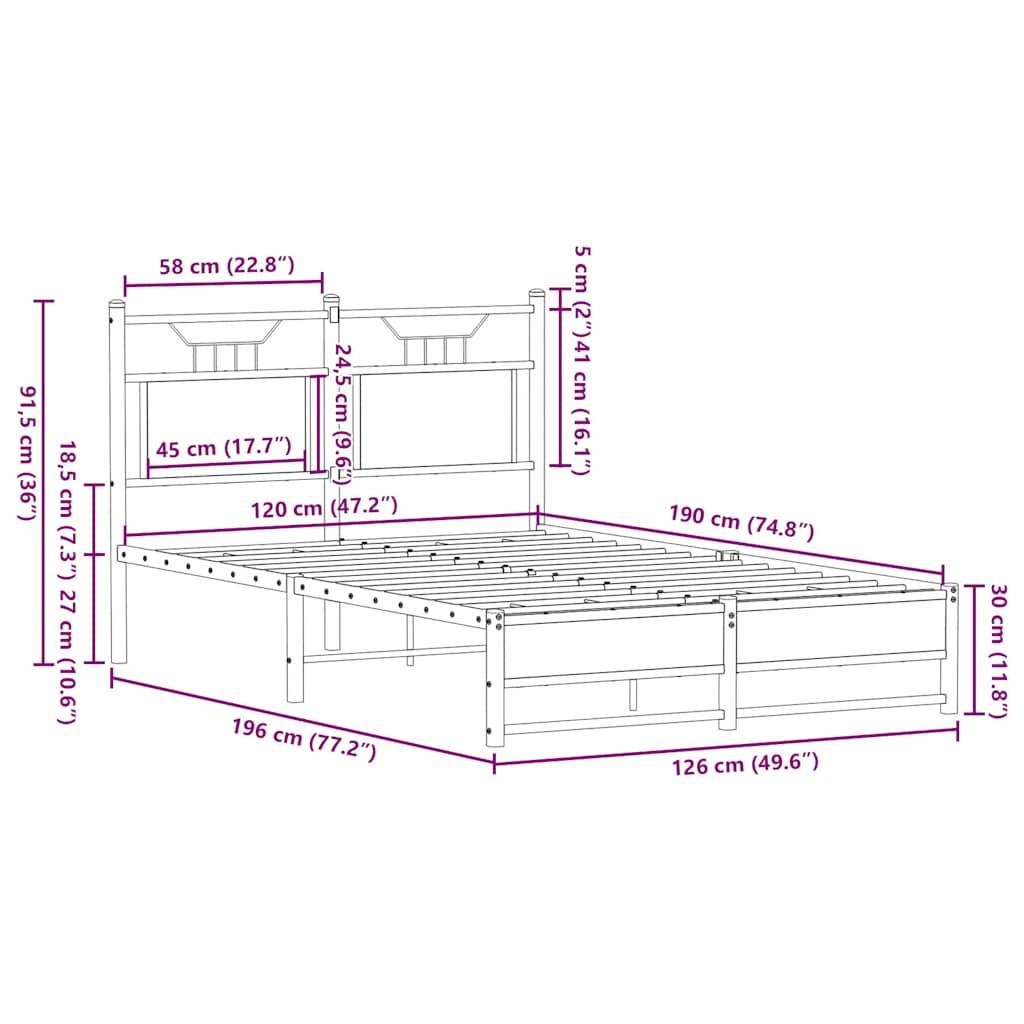 vidaXL Bettgestell ohne Matratze Räuchereiche 120x190 cm Holzwerkstoff